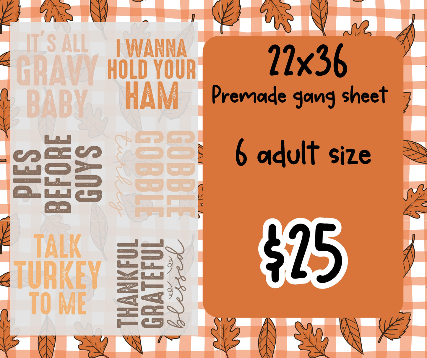 Premade gang sheet thanksgiving sayings