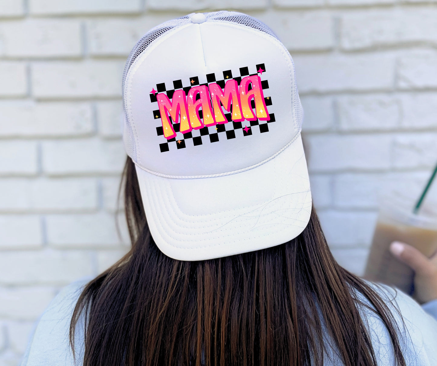 Hat mama checker pink
