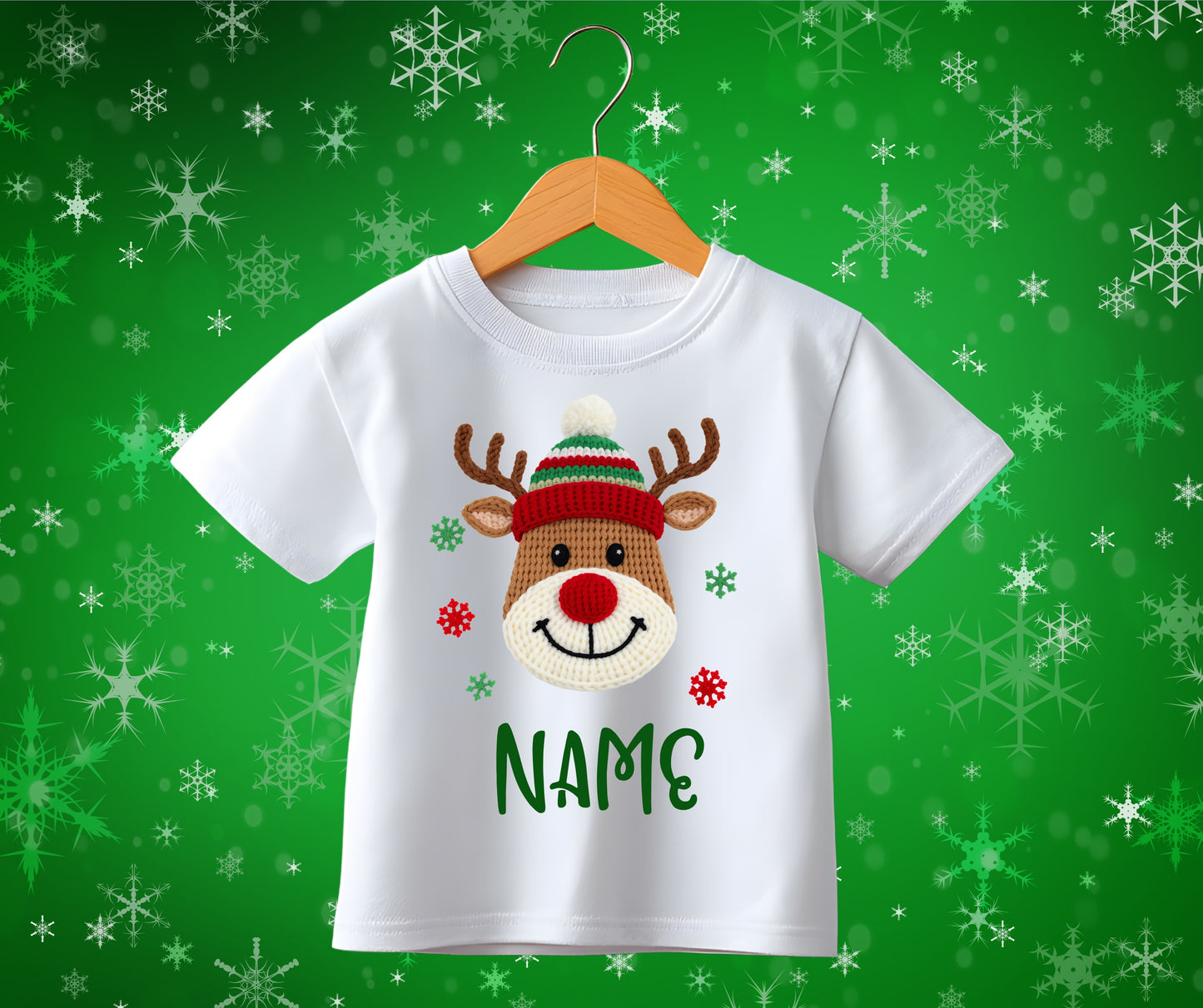 Custom zip faux knit reindeer name hat