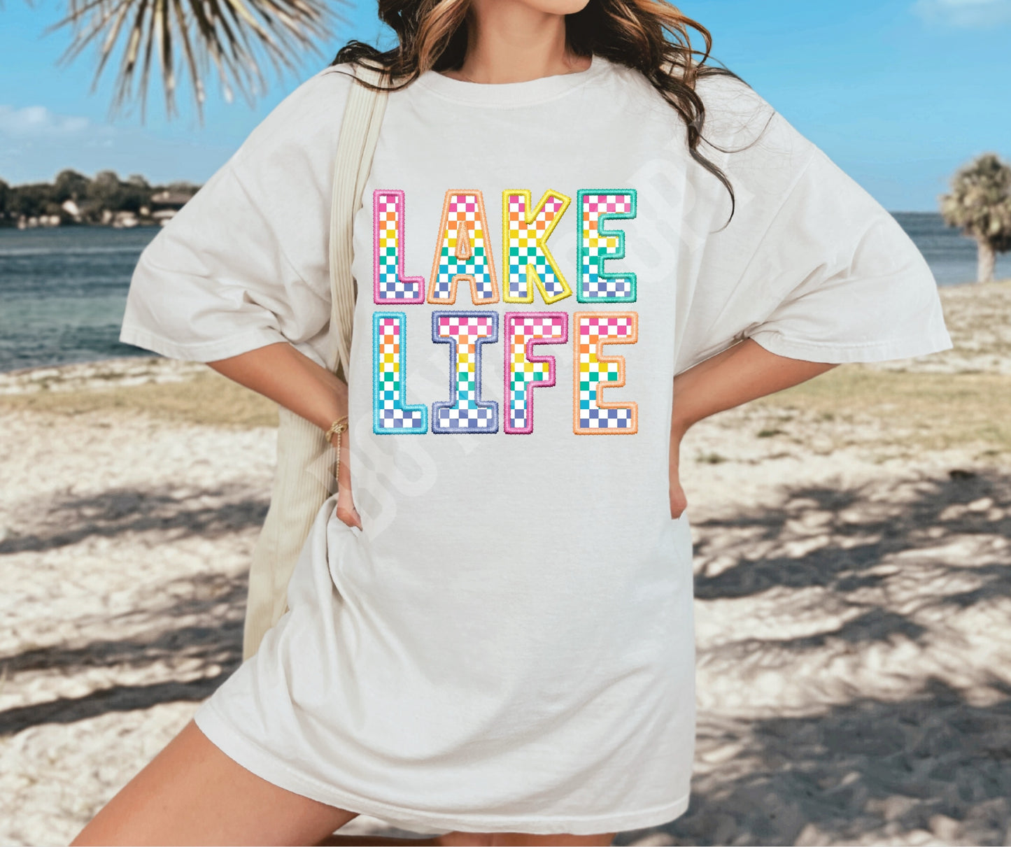 Lake life faux embroidery