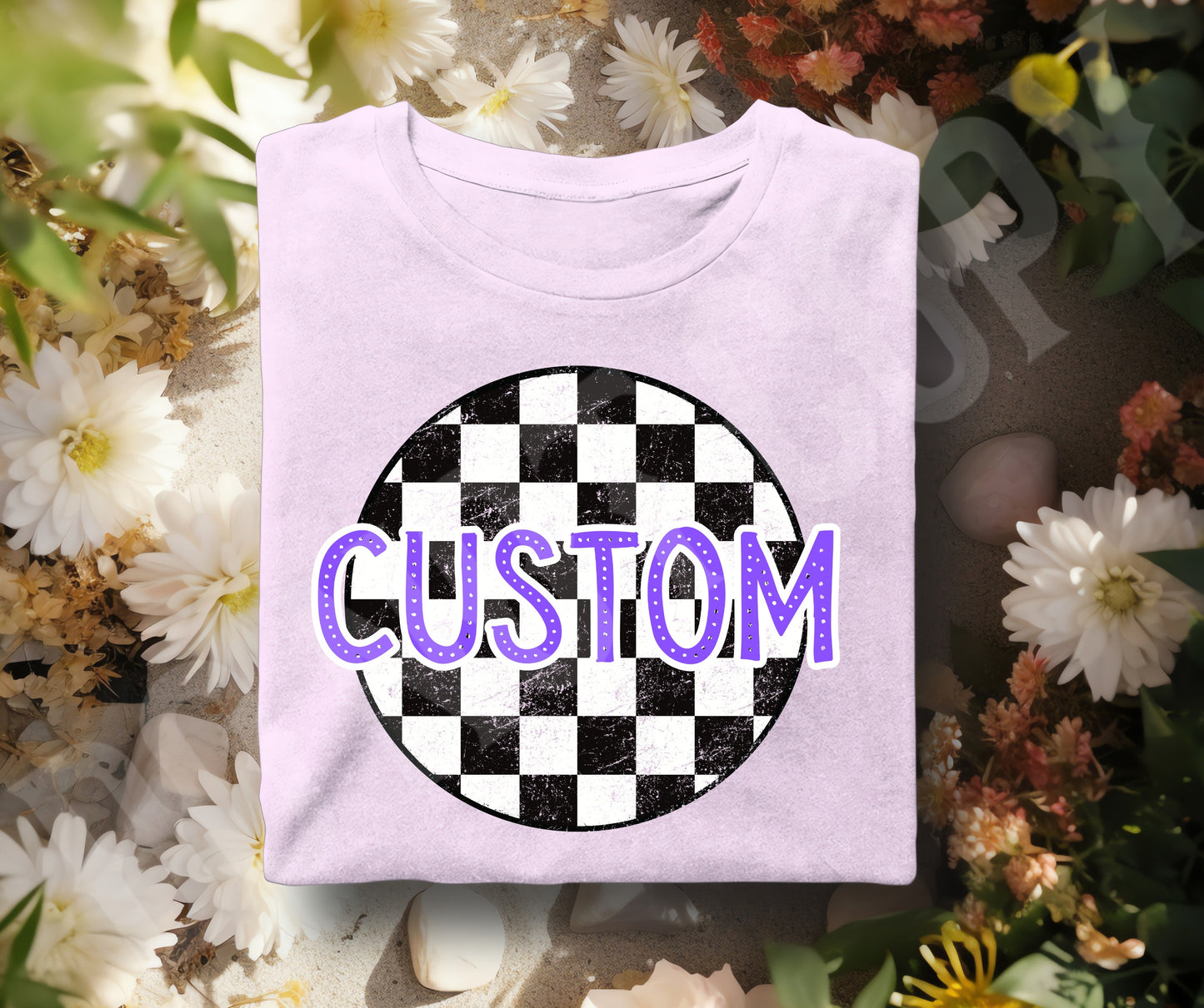 Add your custom name, word, or short saying checker purple