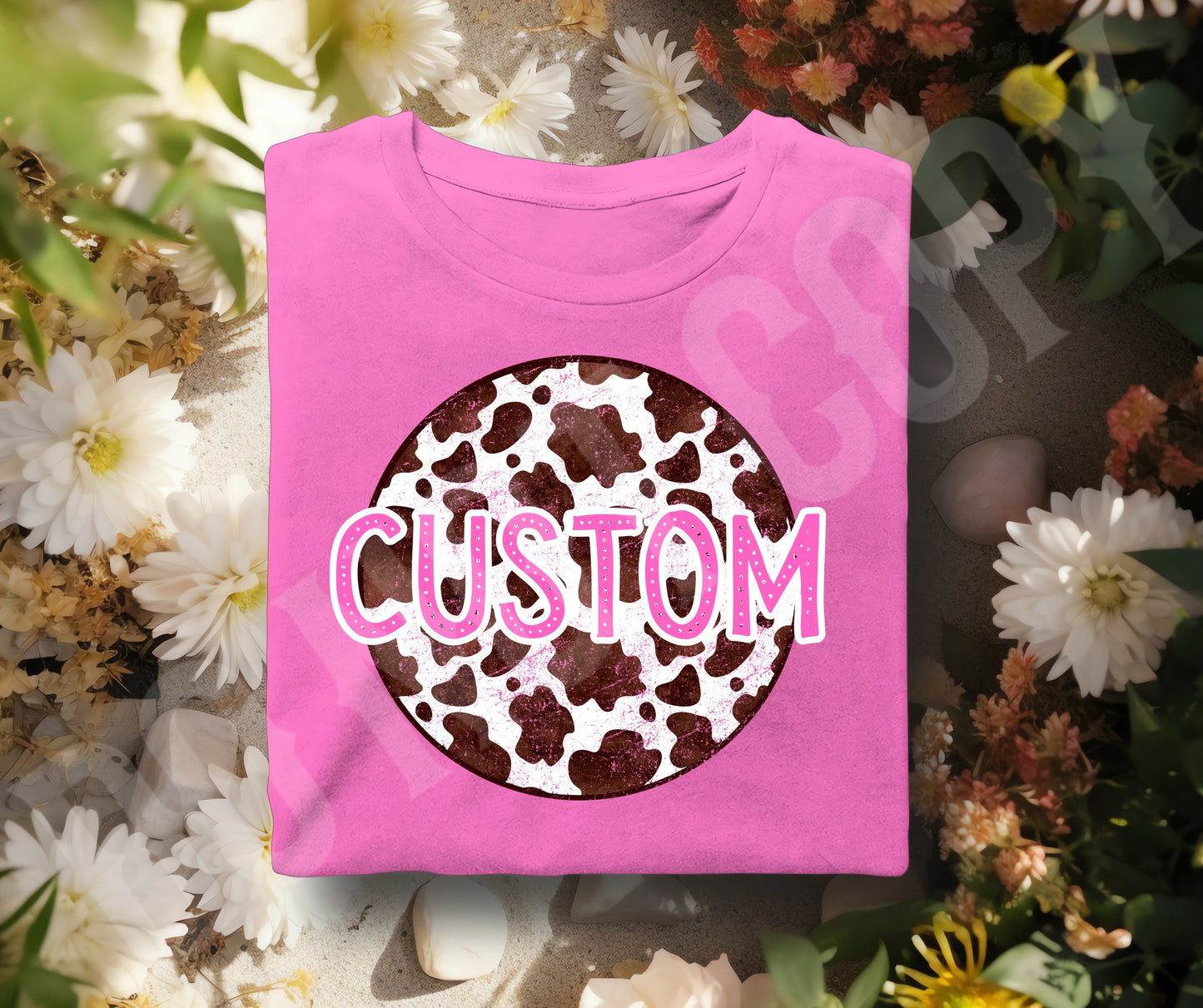 Add your custom name, word, or short saying cow print