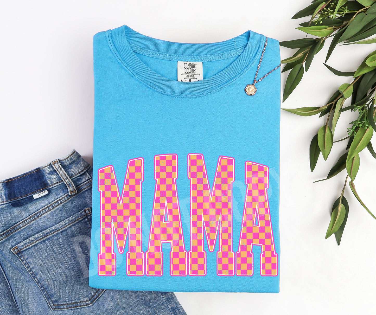 Mama orange pink checkered