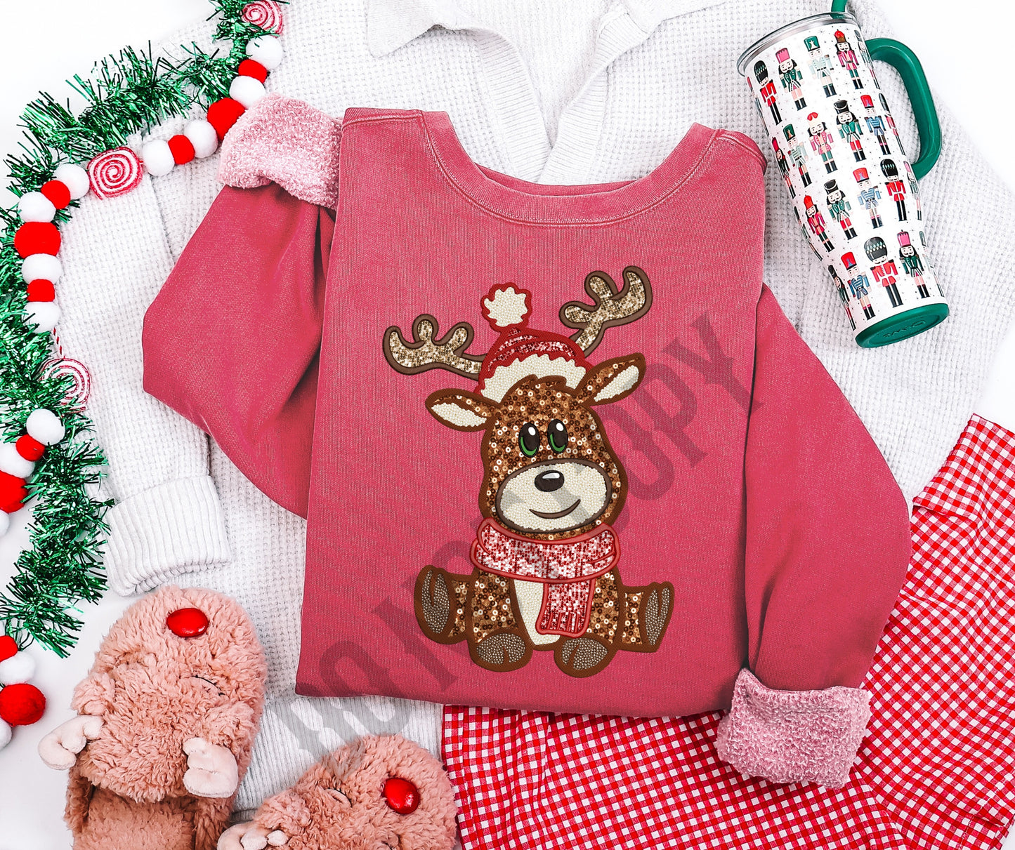 Faux sequin embroidery reindeer