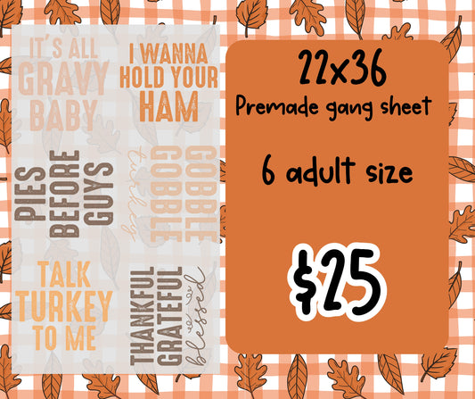 Premade gang sheet thanksgiving sayings