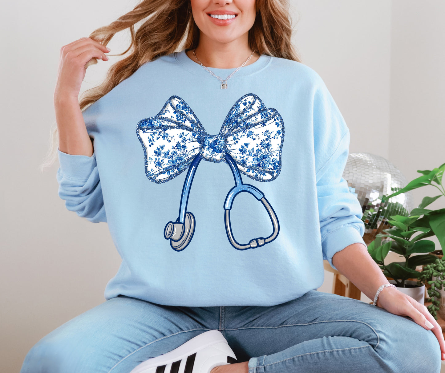 Stethoscope bow blue floral