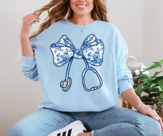 Stethoscope bow blue floral
