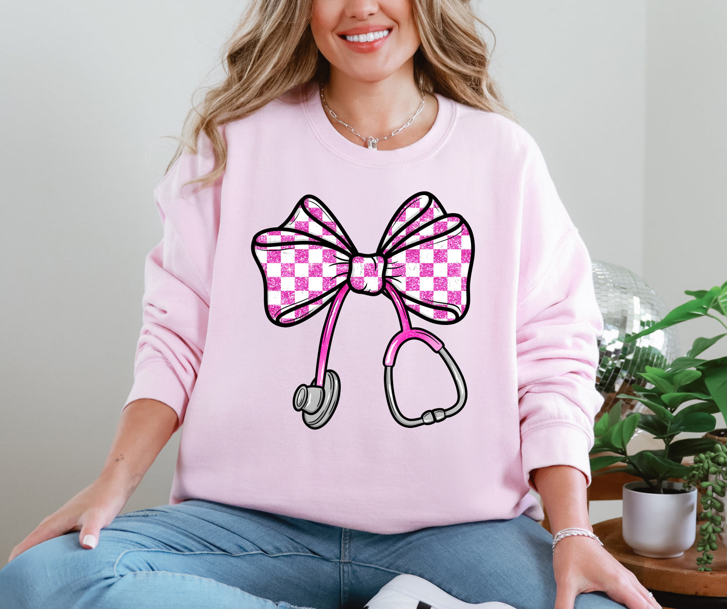 Stethoscope bow pink checker
