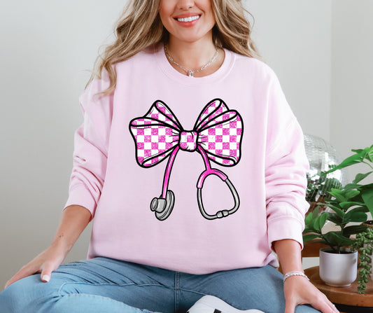 Stethoscope bow pink checker
