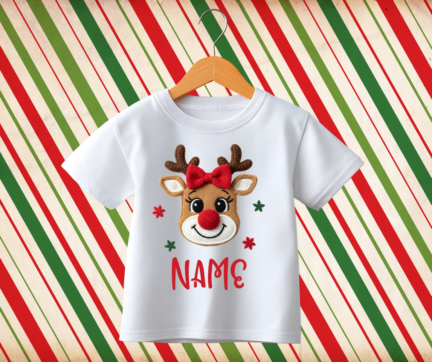 Custom zip faux knit reindeer name bow