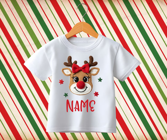 Custom zip faux knit reindeer name bow