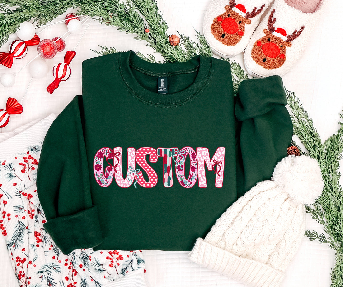 Custom Christmas word/name pink cheetah bows