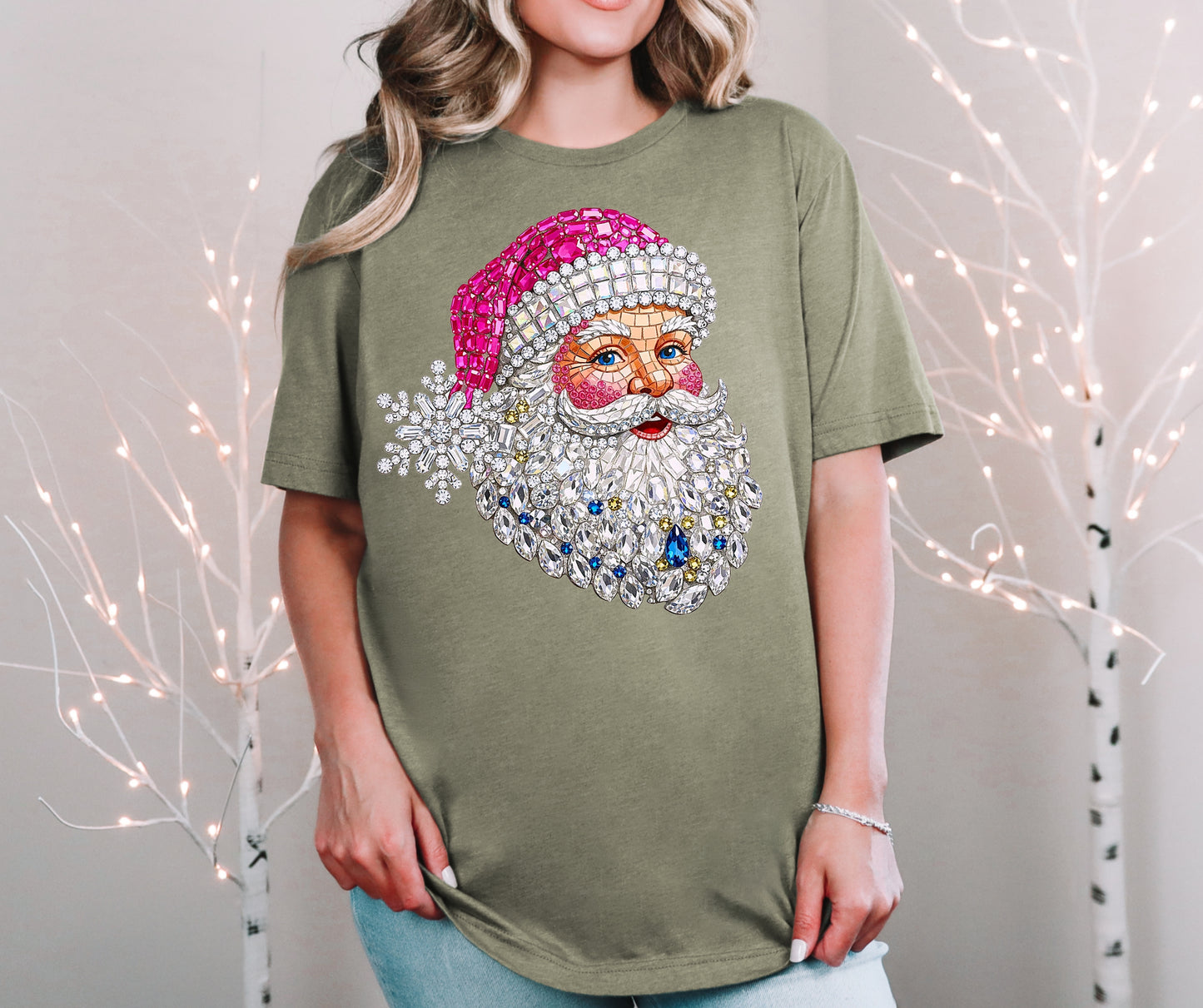 Faux rhinestone pink Santa