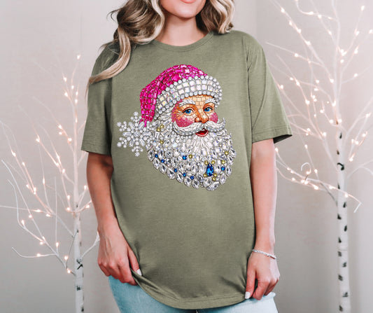 Faux rhinestone pink Santa