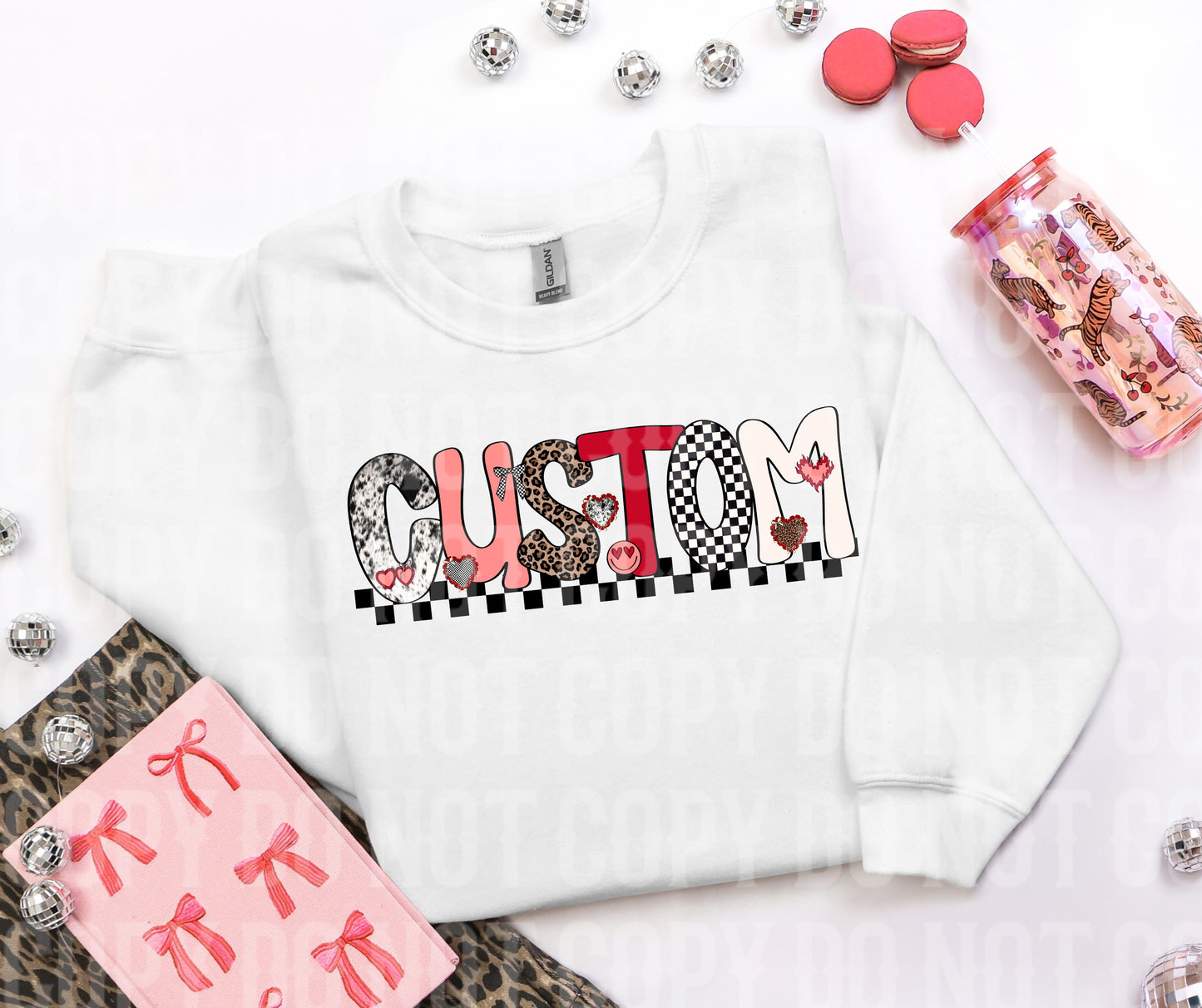 CUSTOM ANYTHING ALPHA  cowhide red pink checker single line