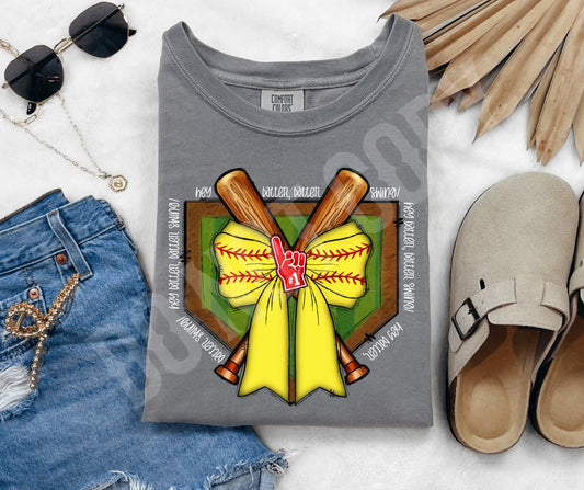 Softball home plate bow white words