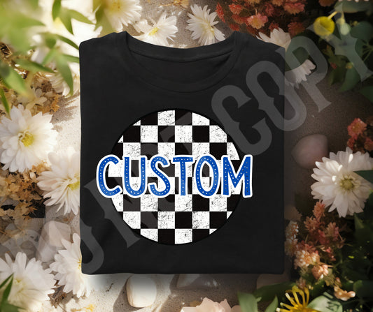 Add your custom name, word, or short saying checker blue