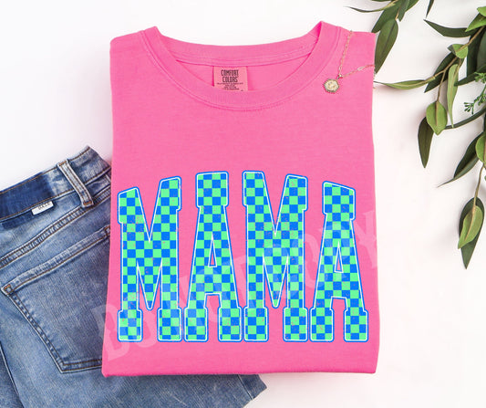 Mama blue green checkered