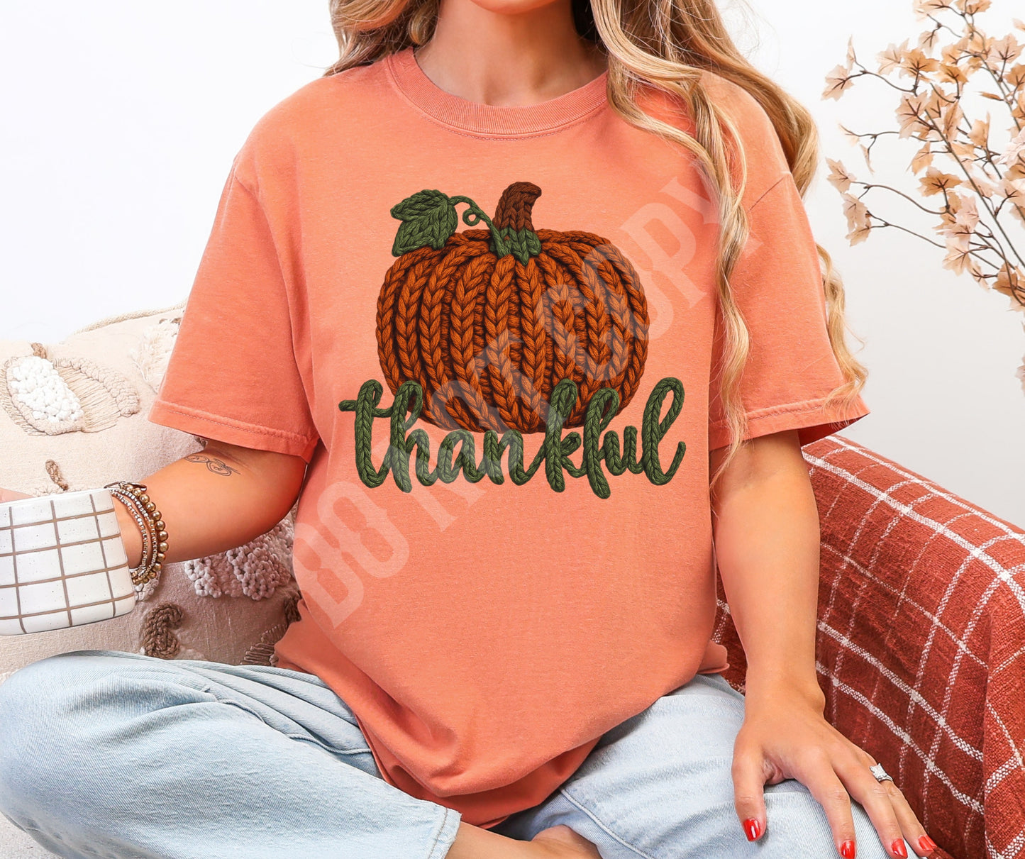 Faux knit pumpkin thankful