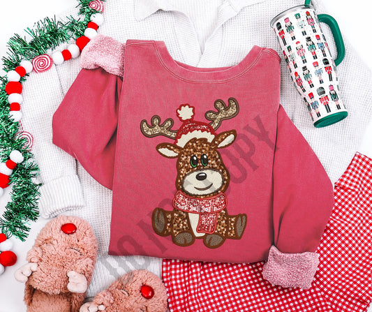 Faux sequin embroidery reindeer